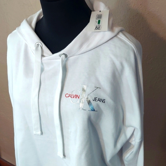 NWT Women's Calvin Klein Patriotic Crop Terry Cotton Hoodie - Picture 3 of 10